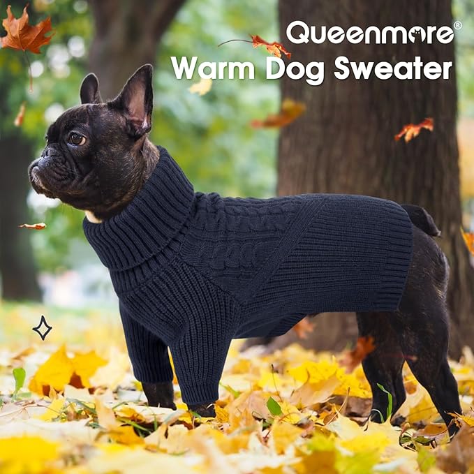 Queenmore Large Dog Sweater for Girl or Boy, Christmas Sweatshirt, Winter Puppy Knitwear, Pet Chunky Warm Coat for Small Medium Dogs, NavyBlue L