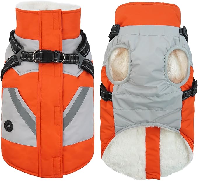 IECOii Dog Coats for Small Dogs Winter Harness Zip Up - Orange,XSmall - Warm Fleece Lined Small Dog Winter Coat with D Ring,Waterproof Puppy Coats Dogs Snow Jackets Snowsuit Chihuahua Papillon Maltese