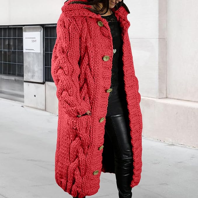 LOAIHA Women Chunky Cable Knit Long Sleeve Cardigan Fall Winter Trendy Oversized Button Down Sweaters Outerwear with Pocket