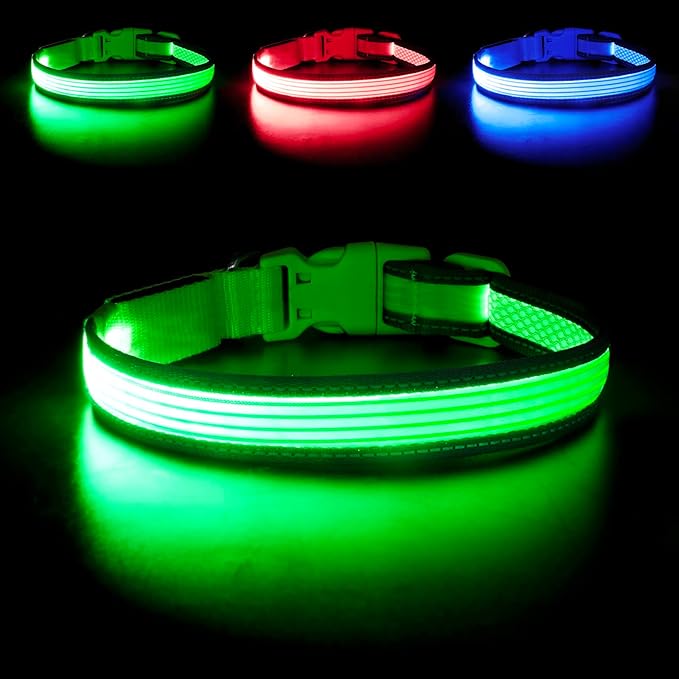 YFbrite Full Adjustbale LED Dog Collar, Full Illuminated Light up Dog Collars, Reflective Dog Collar Light Glowing in The Dark for All Dogs Safety (Small, Green-2)