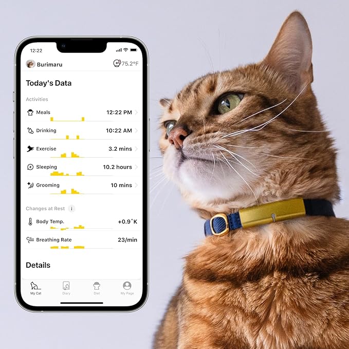 Health Tracker for Cats - Smart Cat Collar with Safety Breakaway Buckle for Indoor Cats, Wellness Alerts, Real-time Monitoring (Sakura, XS)