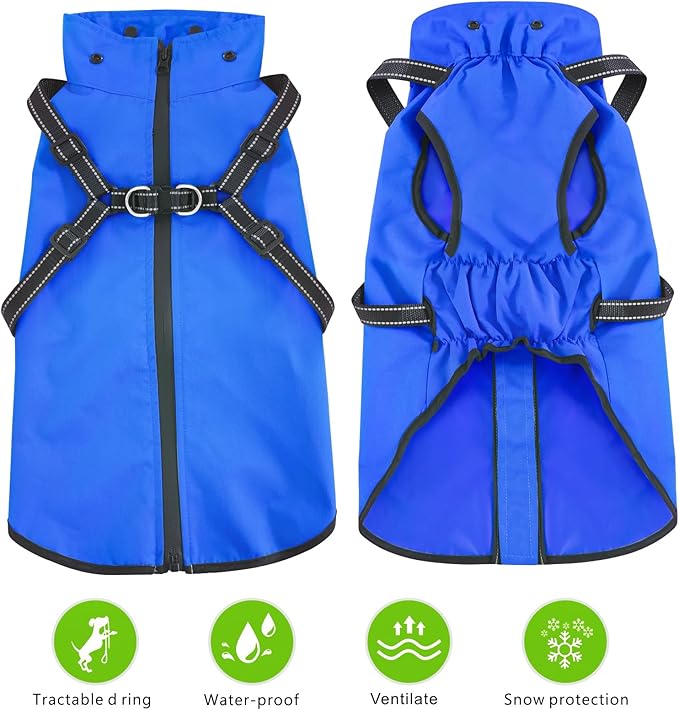 Mosucoirl Dog Raincoat Waterproof Dog Hoodie Reflective Doggie Raincoat Hooded Adjustable Rain Jacket for Small Medium Large Dogs Puppies Doggie Black Red Yellow Green (Blue, XXL)