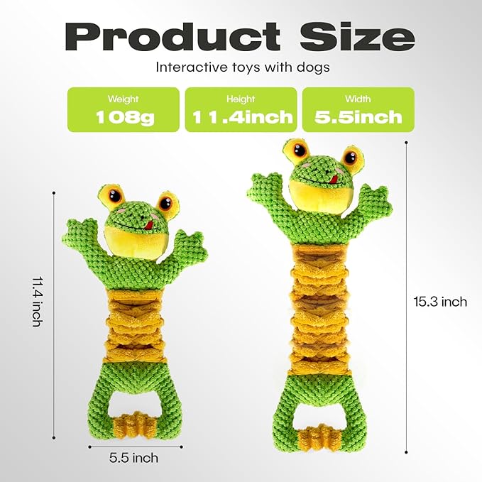 Dog Tug Toy, Durable Dog Toy for Large Breed, Tug of War Dog Squeaky Toys, Stuffed Plush Dog Toy with Crinkle Paper for Small, Middle, and Big Dogs(Frog)