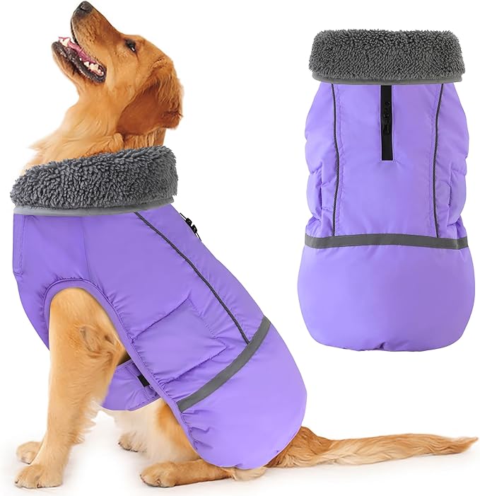 Dogcheer Warm Dog Coat, Waterproof Dog Jacket Christmas Puppy Winter Coat with Buckle, Reflective Adjustable Pet Snow Jacket Fleece Sweater for Small Medium Large Dogs - Taro Purple XL