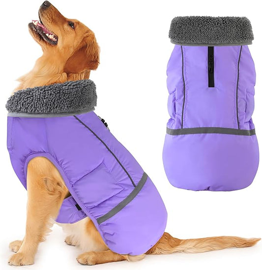 Dogcheer Warm Dog Coat, Waterproof Dog Jacket Christmas Puppy Winter Coat with Buckle, Reflective Adjustable Pet Snow Jacket Fleece Sweater for Small Medium Large Dogs - Taro Purple S