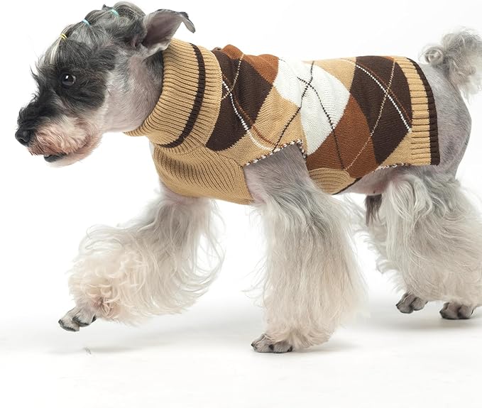 KOOLTAIL Dog Sweater Pet Knitted Clothes - Classic Plaid Pullover Turtleneck Thick Warm Fall Dog Sweaters with Leash Hole, Soft Winter Coats for Small Medium Large Dogs Cats Puppy Girls Boys, S