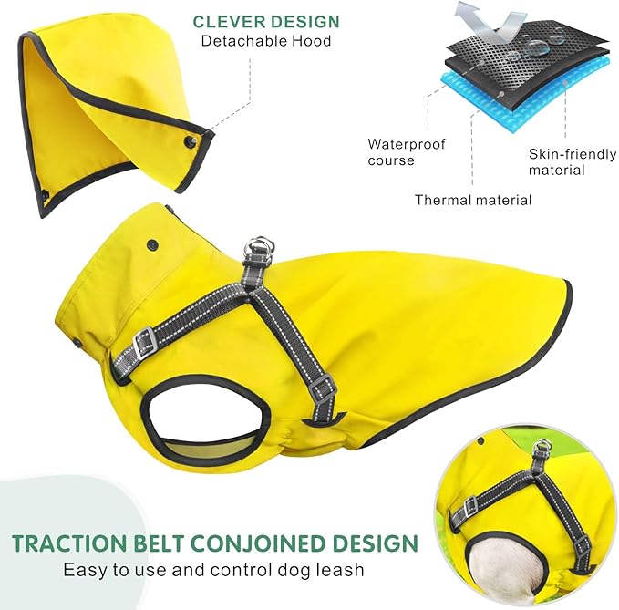 Mosucoirl Dog Raincoat Waterproof Doggie Hoodie Reflective Dog Raincoat Hooded Adjustable Rain Jacket for Small Medium Large Dogs Puppies Doggie Black Red Yellow Green (Yellow, S)