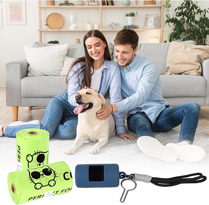 Dog Poop Bags with Dispenser, Unscented, 9 x 13 inch, Guaranteed Leak Proof, Extra Thick Waste Bag Refill Rolls (NavyBlue (105-Bags, 1-Dispenser))
