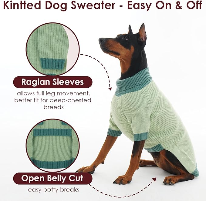 Great Dane Dog Sweater XXXXXL, Warm Stretchy Dog Sweater with Harness Hole, Christmas Sweaters for Extra Large Dogs Boy Girl, Winter Turtleneck Pet Clothes Holiday Outfit, Green 5XL