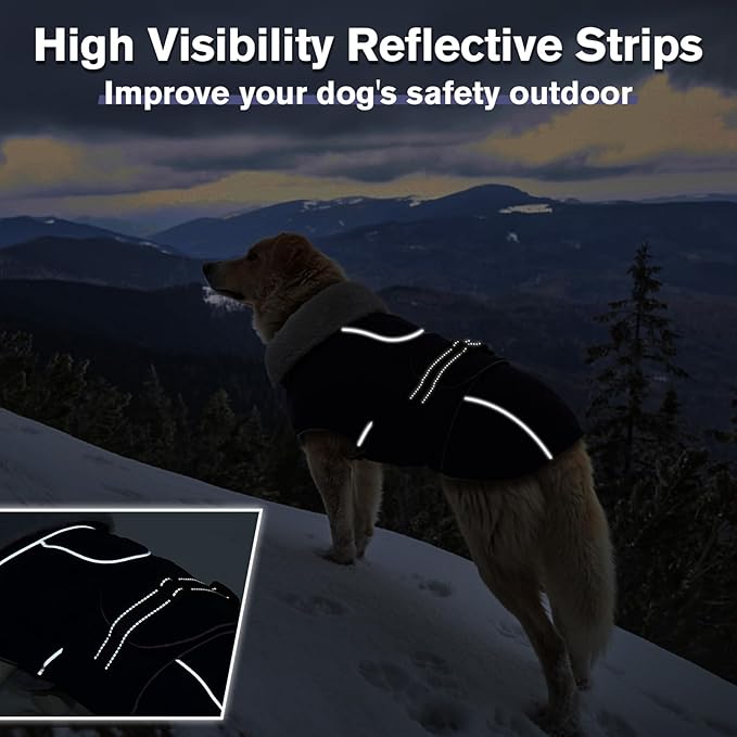 Lelepet Warm Dog Coat Waterproof Dog Jacket for Small Dogs Reflective Fleece Vest with Adjustable Buckle Hook & Loop Windproof Cold Weather Coats for Small Medium Large Dogs, Navy Blue, S