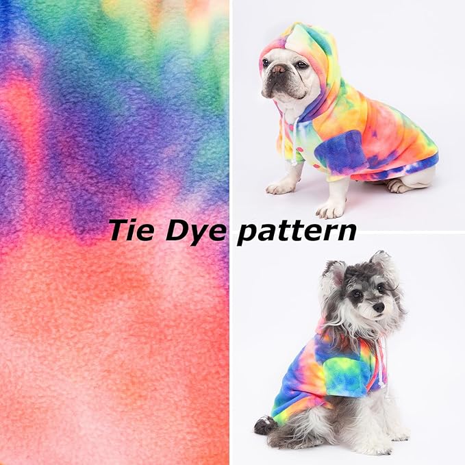 Dog Hoodie Tie Dye Dog Sweatshirt Chic Winter Clothes Ultra-Soft Warm Sweaters for Small Medium Dogs Fashion Pet Clothes for Dogs (Multicolor, XS (Back: 9.05",Chest: 13.77", Neck: 12.59"))