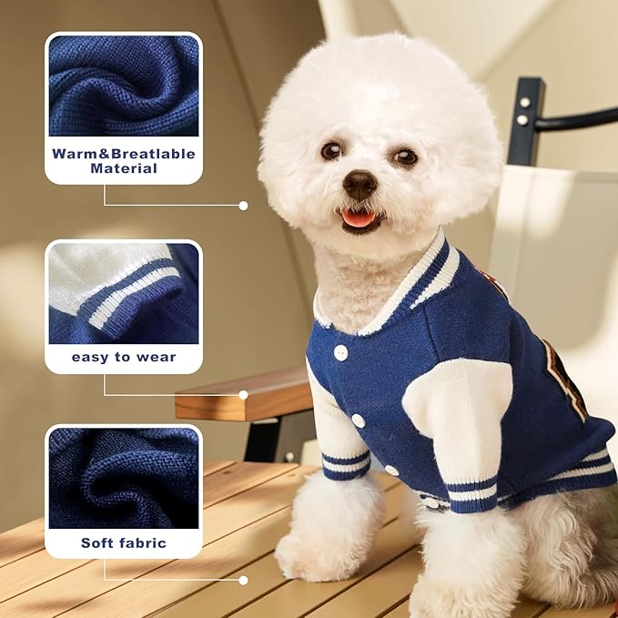 Small Dog Sweater Sweatshirt Cute Blue Puppy Sweaters - Winter Warm Knitted Bear Design for Small Puppies (M)
