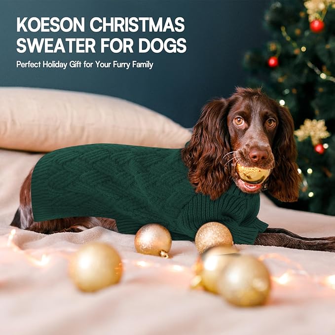 KOESON XL Dog Sweater for Large Size Dogs, Turtleneck Extra Large Sweater for Dogs Girl Boy, Warm Large Dog Sweaters for Christmas, Soft Doggie Winter Knitwear with Sleeves, Green, XLarge