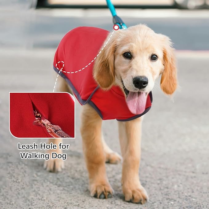 ROZKITCH Dog Winter Coat Soft Pullover Pajamas, Pet Windproof Warm Cold Weather Jacket Vest Cozy Jumpsuit Apparel Outfit Clothes for Chritmas Walking Sleep BrightRed 2XS