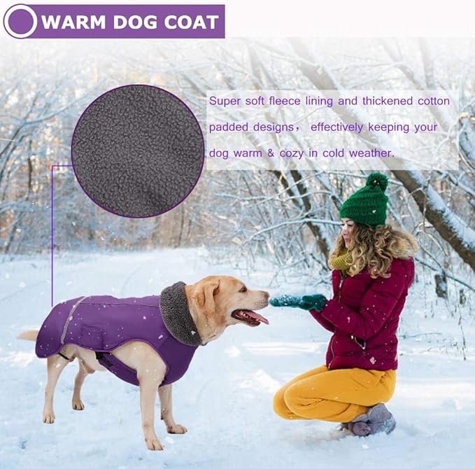 QBLEEV Warm Reflective Dog Jacket, Waterproof Winter Coat Turtleneck Clothes for Cold Weather, Thick Fleece Snowsuit Christmas Vest - Small to 3XL