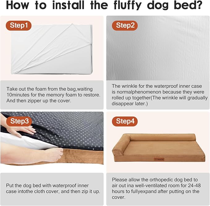 Orthopedic Dog Bed Medium Size Dog, Memory Foam Pet Bed for Small and Medium Dogs, Removable and Washable Microsuede Cover, TPU Waterproof Liner, Nonskid Bottom, 35x23x6 Inches, Khaki