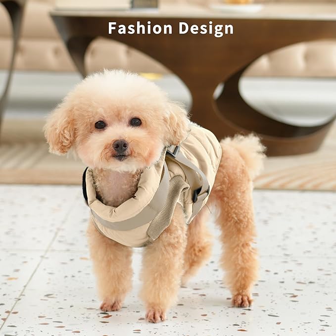 Dog Jacket with Harness,Fleece Lined Warm Puppy Coat for Winter,Soft Windproof Large Dog Vest,Khaki XXXL