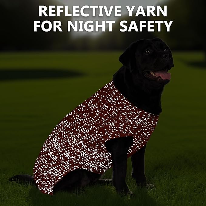 KYEESE Dog Sweater with Leash Hole Warm Pullover with Reflective Yarn for Small and Medium Dogs Male Soft Knit Pullover Boy Dog Coats Cozy Lightweight Thick Sweater,Orange,Large