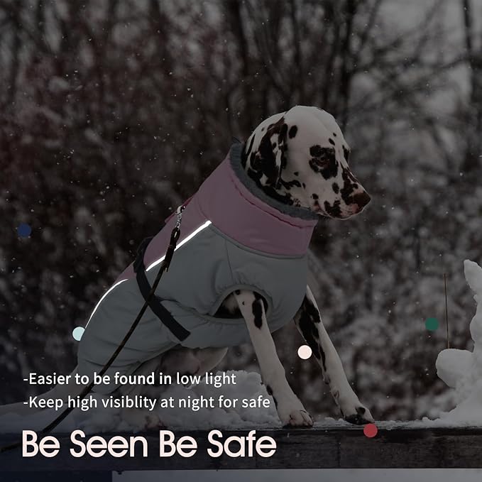 IECOii Extra Warm Dog Coat - Reflective, Adjustable Winter Jacket with Buckle & Fleece Turtleneck Dog Jackets for Small Dogs, Waterproof & Windproof Fleece Vest for Cold Weather, Pink, Small