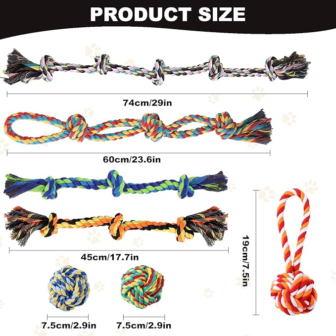 Rope Toys for Dogs Aggressive Chewers, Dog Rope Toy for Large Medium Breed, Tug of War Dog Toys Pack of 7 Indestructible Tough Pet Chew Toy Puppy Essentials Teething Toys Cotton