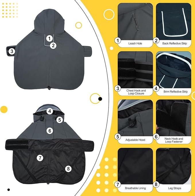 DENTRUN Waterproof Dog Rain Jacket with Hood for Golden Retriever, Husky – Extra-Long Coverage for Heavy Rain, Beach Trips, Dog Parks – Magic Tape & Mesh Lining, XXL