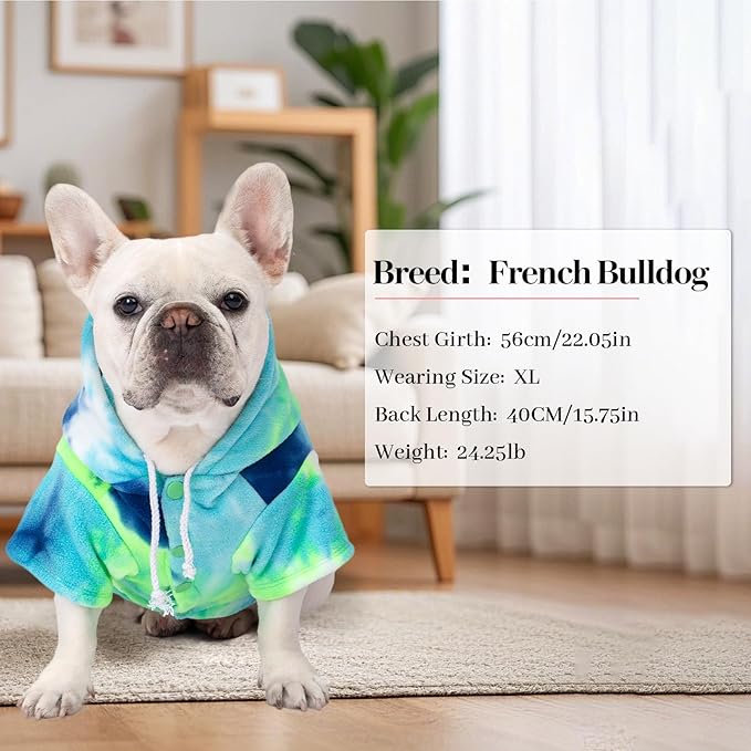 Dog Hoodie Tie Dye Dog Sweatshirt Chic Winter Clothes Ultra-Soft Warm Sweaters for Small Medium Dogs Fashion Pet Clothes for Dogs (Blue/Yellow/Green, S (Back: 11.02",Chest: 15.74", Neck: 13.77"))