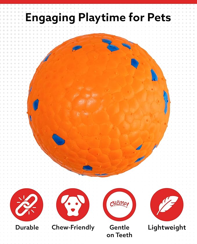 ALPI Chomp Ball - Durable Chew Toys for Dogs & Other Pets - Stimulating Dog Toys for Aggressive Chewers - Soft Dog Chews - 3-Pack, Orange