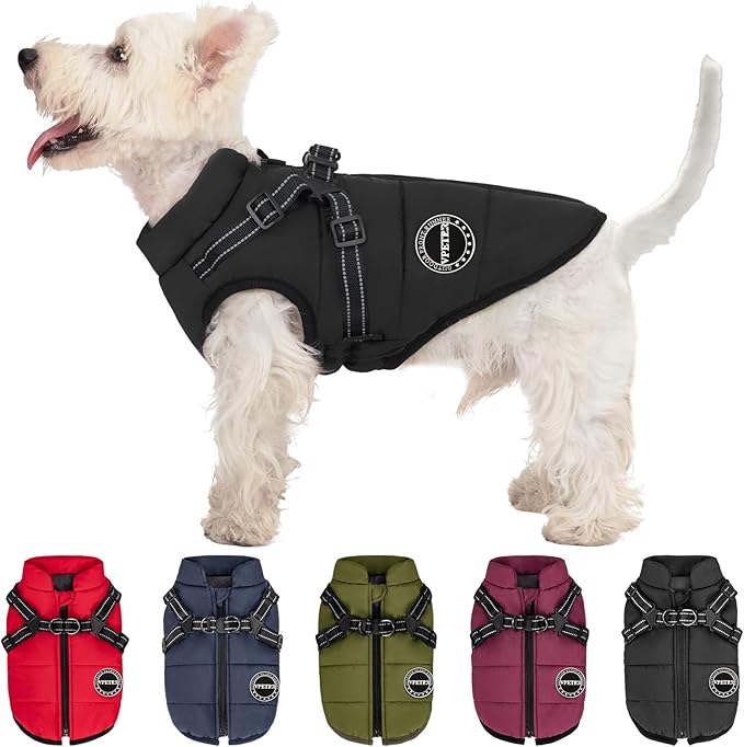 Dog Winter Coat,Warm Dog Jacket Paded Fleece Pet Vest with Built in Harness, Windproof Reflective Cozy Adjustable Snow Pet Coat Clothes with Zipper for Small Medium Large Dogs