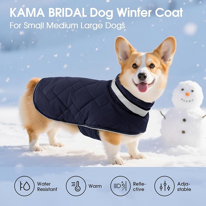Dog Winter Coat Warm Padded Puppy Jacket Windproof Water Resistant Clothes for Small Medium Large Pets Christmas Sweater Outfit Vest(DarkBlue, 2XL)