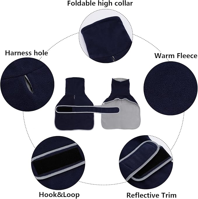 Dog Jacket Perfect for Dachshunds - Winter Coat With Padded Fleece Lining and High Collar, Snowsuit With Adjustable Bands - Navy - L