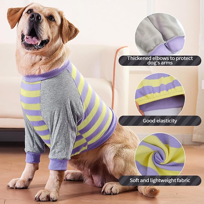 FUAMEY Dog Recovery Sleeve with Elbow Protector,Dogs Shirt Stop Licking Joints,Pet Long Sleeve Suit Protecting Dog's Front Leg Arm Wounds Cover Skin Conditions Purple Stripes 3XL