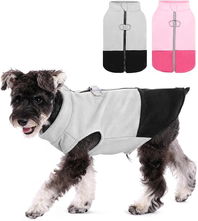 KOOLTAIL Dog Fleece Vest Sweater, Zip Up Step-in Pullover Warm Puppy Jacket with Dual Leash D-Ring for Small Medium Dogs, Cozy Soft Pet Winter Cold Weather Coats Fall Clothes Hoodie Boy Girl, Black M