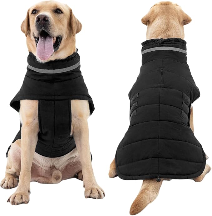 Dog Coat, Waterproof Winter Jacket, Warm Windproof Jacket, Reflective Adjustable Turtleneck Coats for Small Dogs with Hook & Loop - Black - S