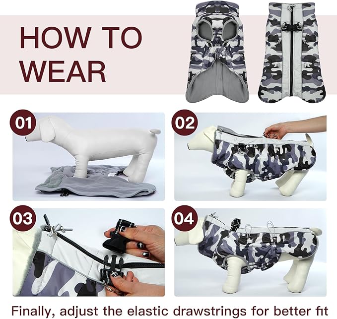 Dog Coat for Large Dogs, Dog Winter Jacket-X Large Warm Dog Coat with Harness Reflective Dog Vest Water-Resistant Dog Snowsuit Dog Snow Jacket for Large Dogs Beagle, Corgi, Grey-Camouflage