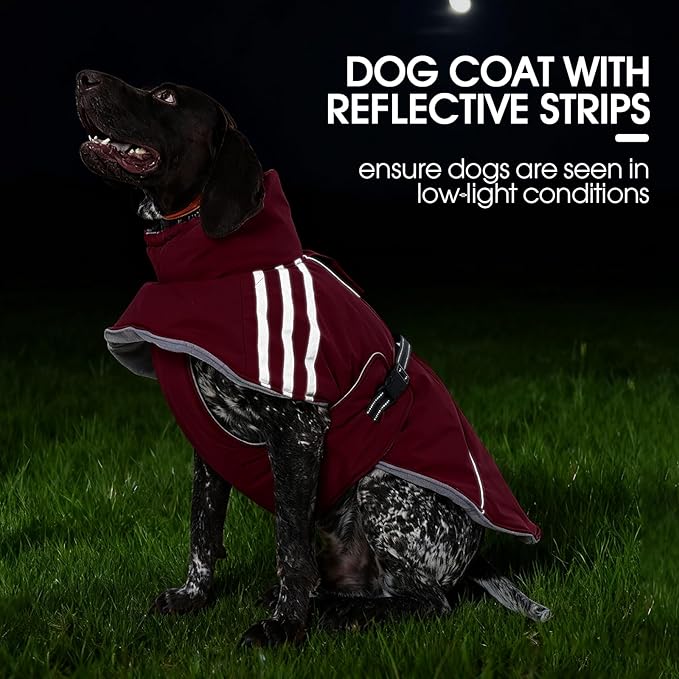 FUAMEY Dog Cold Weather Coats,Dog Winter Jackets for Large Dogs Warm Dogs Coat with Reflective Strips Waterproof Pet Snowsuit Thick Paded Pets Vest for Beagle Corgi Wine Red L