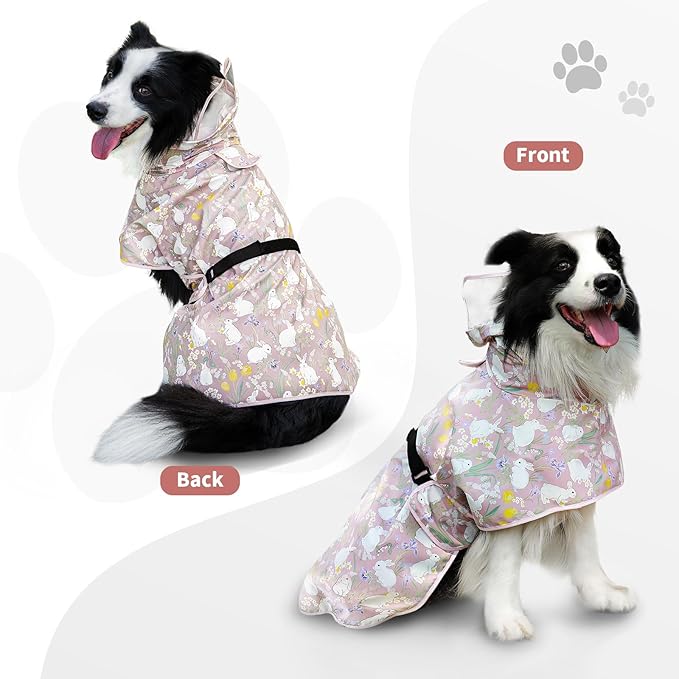Dog Raincoat, Waterproof Windproof Dog Rain Jacket with Hood, Rain Coat with Leash Hole, Adjustable Raincoat Poncho for Small Medium Large Dogs Outdoor (Pink, X-Large)