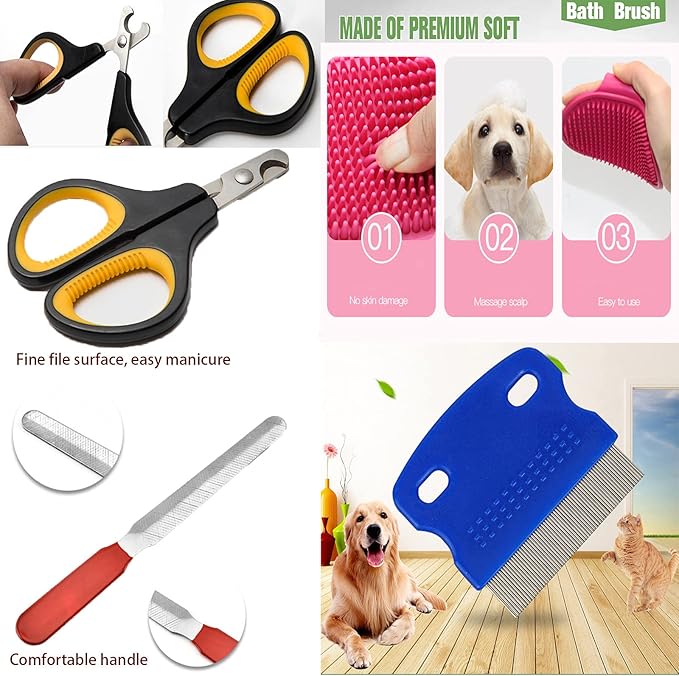 FANOVO Cat Bathing Bag, Cat Shower Net Pet Bag, Cat Grooming Washer Mesh Bag, Adjustable Breathable Multifunctional Anti-Bite and Anti-Scratch Restraint Bag with Pets Nail Clippers for Cat's Bathing