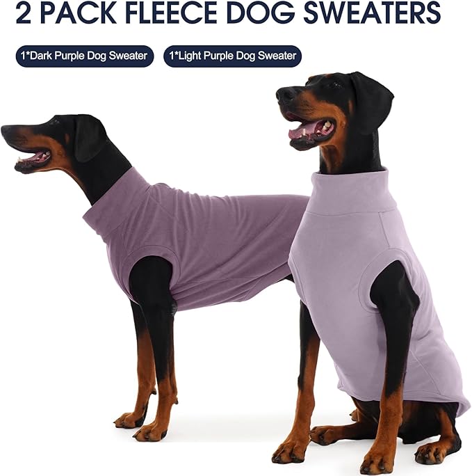 IECOii 2 Pack Fleece Dog Sweaters for Large Dogs - Stretchy & Warm Dogs Fleece Sweater for Labrador Boy Girl, Comfortable & Warm, Machine Washable, Fall & Winter (Size XXXL,Dark Purple & Light Purple)