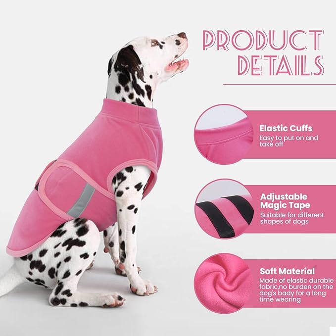 IDOMIK Warm Fleece Dog Sweater for Small Dogs,Soft Winter Dog Fleece Jacket Coat for Fall Cold Weather,Adjustable Fleeced Vest with Reflective Strips,Pullover Pet Sweatshirt for Girl Boy Dogs,Rose,S