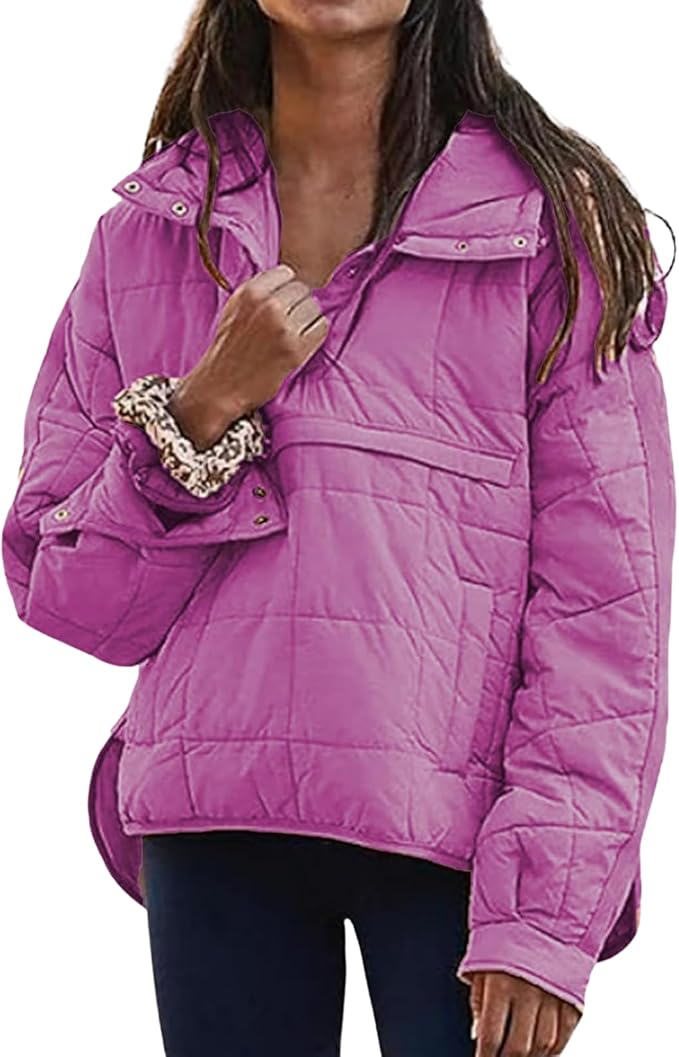 Womens Oversized Hooded Puffer Jacket Fall Winter Warm Quilted LightWeight Jacket Casual Fashion Solid Color Coat