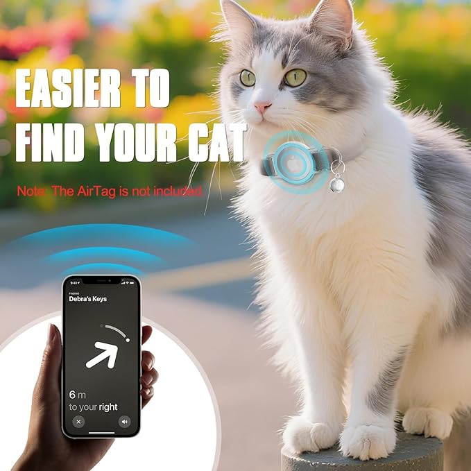 AirTag Cat Collar, Ultra Elastic Cat Tracker Collar, Airtag Holder Compatible with Apple Air Tag, [Lightweight & Scratch Resistant] Adjustable Stepless GPS Pet Collar for Cats Kittens, Brown