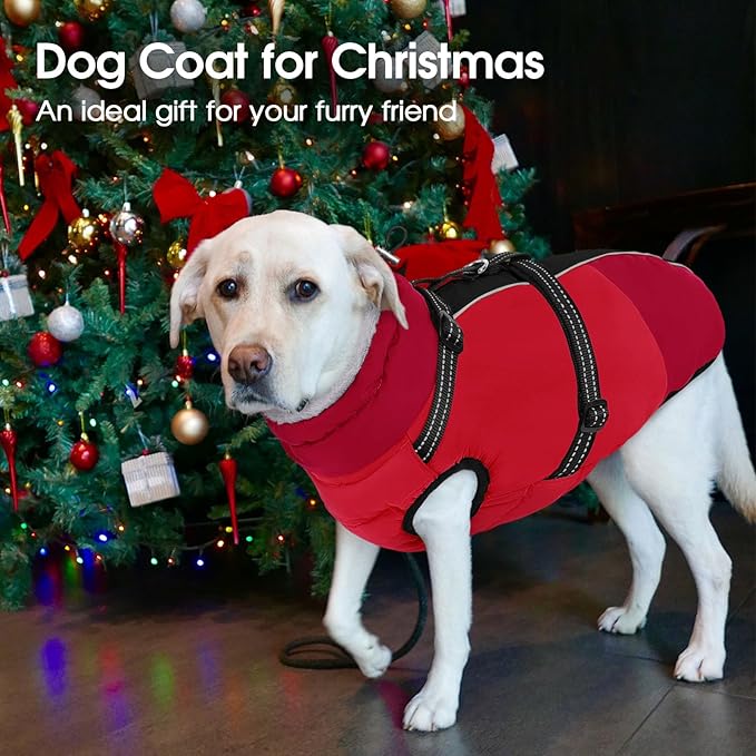 SUNFURA Dog Coat for Small Dogs, Warm Dog Winter Jacket with Harness Built in, Waterproof Pet Snow Jacket Fleece Cold Weather Coats for Puppy Chihuahua, Maltese, Red XS