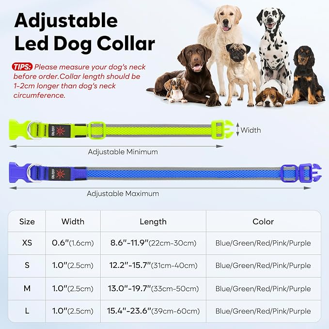 Flashseen LED Dog Collar, Light Up Dog Collar USB Rechargeable, Brightest Dog Lights for Night Walking, Adjustable Dog Collar Light for Dog Safety(Small, Candy Pink)