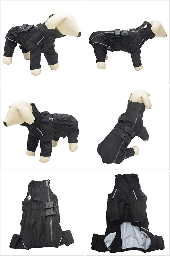 Dogs Waterproof Jacket, Lightweight Waterproof Jacket Reflective Safety Dog Raincoat Windproof Snow-Proof Dog Vest for Small Medium Large Dogs Black XS