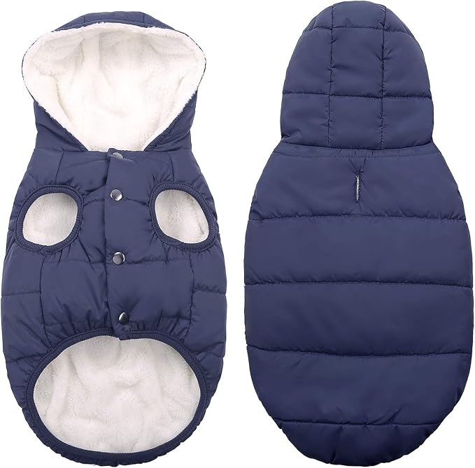 Fleece Hoodie, Windproof Waterproof Coat, Winter Warm Jacket, Cold Weather Pet Apparel Clothes Vest for Small Medium Large Dogs (3XL, Blue)