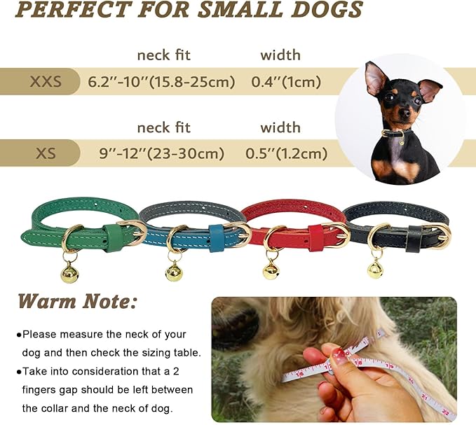 Guiding Star Leather Collar for Puppy, Cute Soft Thin Dogs Collars for Small Medium Dogs, Cat Collar with Bell (Blue, XS, 9"-12")