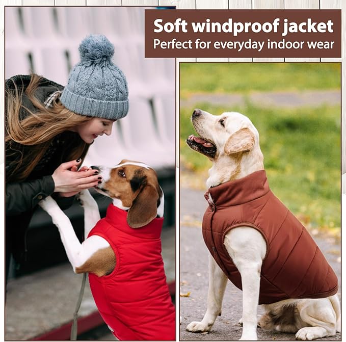 Syhood 2 Pieces Dog Jacket 2 Layers Fleece Lined Dog Jacket Warm Soft Windproof Small Pet Coat for Winter Cold Weather (M,Red,Brown)