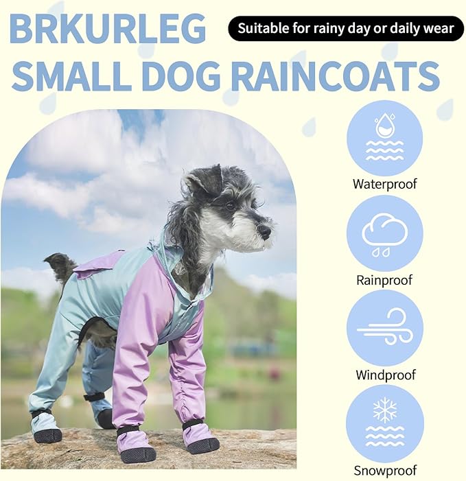 Dog Raincoat with Transparent Hood, Waterproof Jacket for Small Dogs with Snap-Button Chest, Leash Hole & Hook-and-Loop Cuffs Sleeves, Back Pocket for Treats (Blue, Large)
