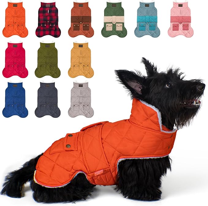 KYEESE Dog Coat Windproof Dog Coats for Small Dogs Thick Cat Clothes with Pocket Waterproof Dogs Jacket with Fleece Lined Warm Pet Winter Puffer Coat with Leash Hole Soft Pet Sweater for Cold Weather