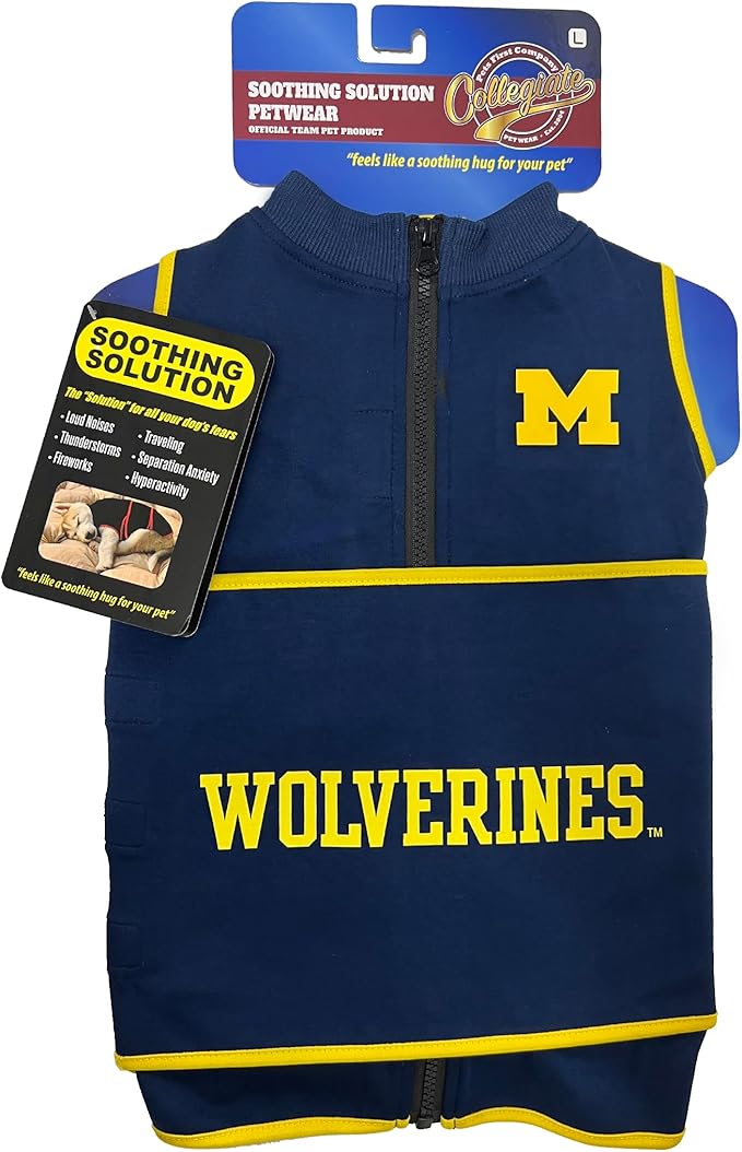 NCAA Michigan Wolverines Dog Anxiety Shirt Calming Soothing Vest, Dogs Cats with Anxiety, Fears, Fireworks, Loud Noises, Dark, Lonely Keeps Dogs Calm & Feeling Safe, Relaxing Jacket, Large